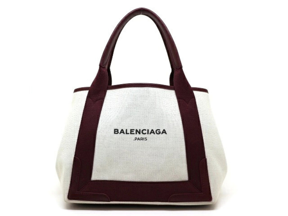 Balenciaga Bag Navy Blue Cabas Tote Handbag Bordeaux Purple Brown Canvas Calf